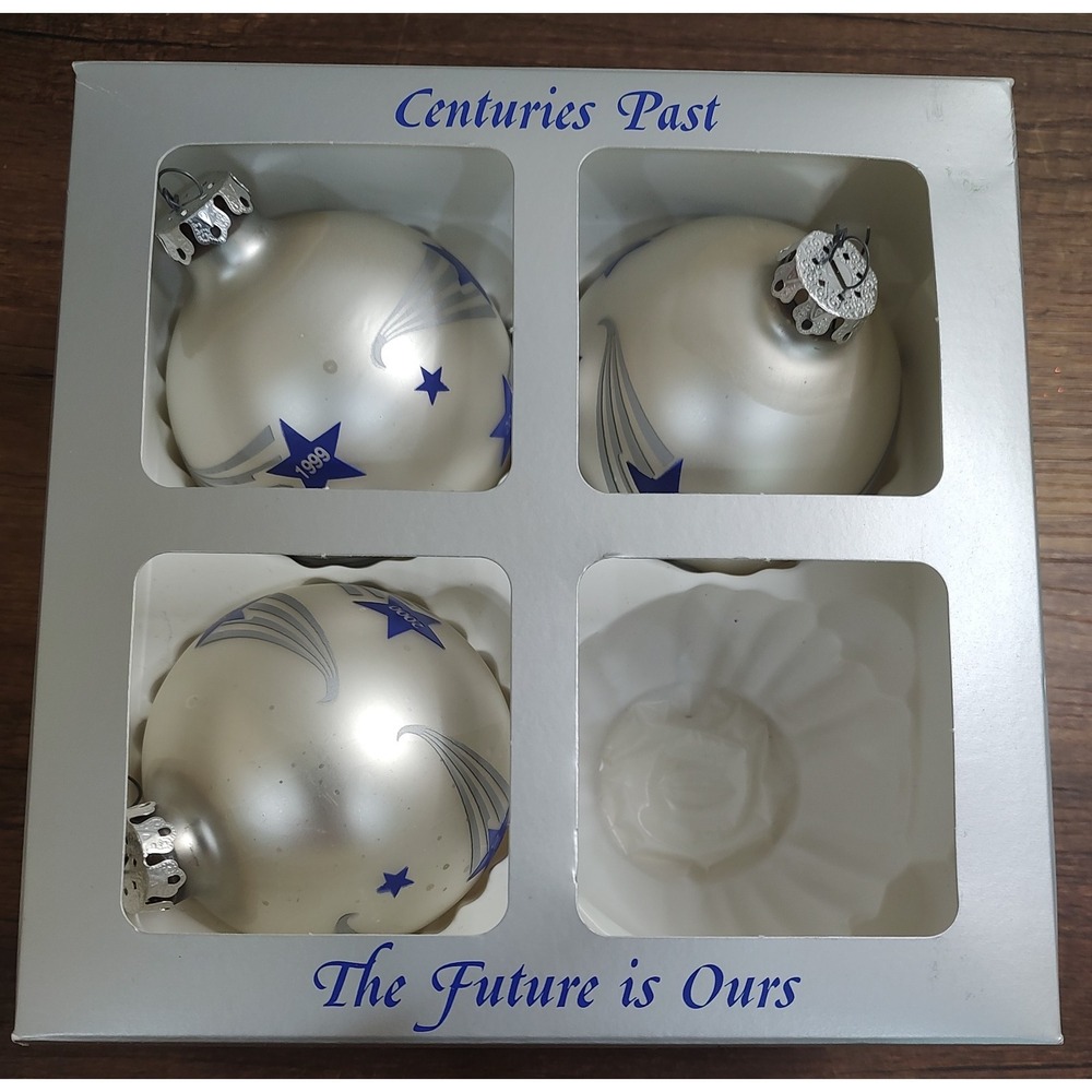 Rauch The New Millennium Glass Ball Christmas Ornament Lot Of 3 Box 1999 Y2K O44